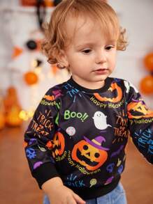 Baby Jungen Süßes Langarm Sweatshirt mit Kürbis- und Geistermotiv, geeignet für Foto-Shootings und Partys im Herbst/Winter