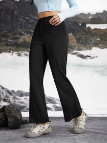SHEIN In My Nature Women's Solid Color Drawstring Pocket Sports Pants Workout Clothing