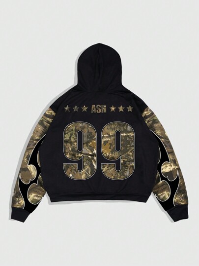 Street Life Langärmliges Kapuzen-Sweatshirt für Herren mit Buchstaben- und Zahlen-Aufdruck, lässige Alltagskleidung