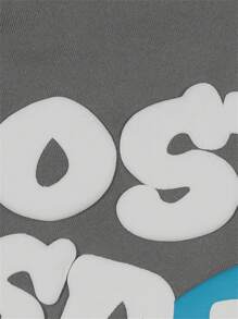 秋季纯色街头运动宽松连帽衫，泡沫印花长袖原宿嘻哈女款连帽衫 - 灰色 - 查看 4