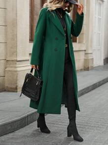 EMERY ROSE 女士翻领纽扣开合长袖优雅大衣 - 綠色 - 查看 6
