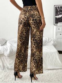 Chiquease Pantalon décontracté casual avec poches et imprimé léopard