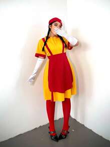 Flirla Halloween Cosplay Two Broke Girls Graphic Crop Dress, Suitable For Bar, Fastfood Job Uniform, Performance Outfit - Multicolor - View 6