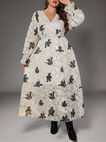 SHEIN Clasi Plus Size Two-Tone Cutout Waist Work Dress Business Casual Woman - Apricot - View 1