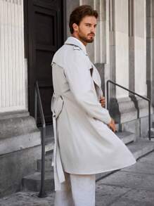 Manfinity Homme Men's Contrast Color Patchwork Casual Long Sleeve Trench Coat - Khaki - View 2