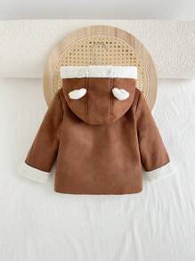 Cozy Pixies Baby Girl Casual Hooded Thicken Fleece Jacket With Ear Design - Khaki - View 2
