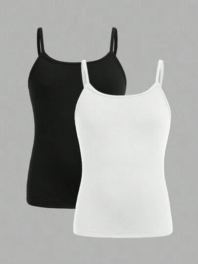 SHEIN Girlism Tween Girls 2pcs/Set All-Match Slim Fit Simple Basic Cami Top