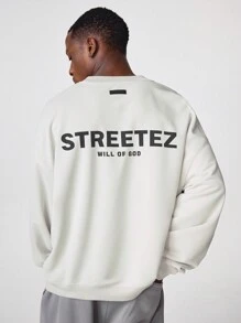 Manfinity VCAY Men's Letter Print Long Sleeve Pullover Sweatshirt, For Fall Winter - Khaki - View 2