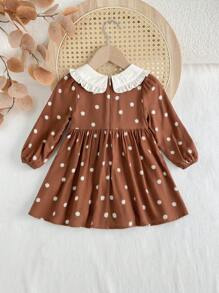 Đầm chữ A cổ Peter Pan xếp nếp họa tiết hoa tay dài màu sắc cho bé gái, dễ thương và ngọt ngào, phù hợp cho mùa xuân, hè và thu - Nhiều màu - Xem 2
