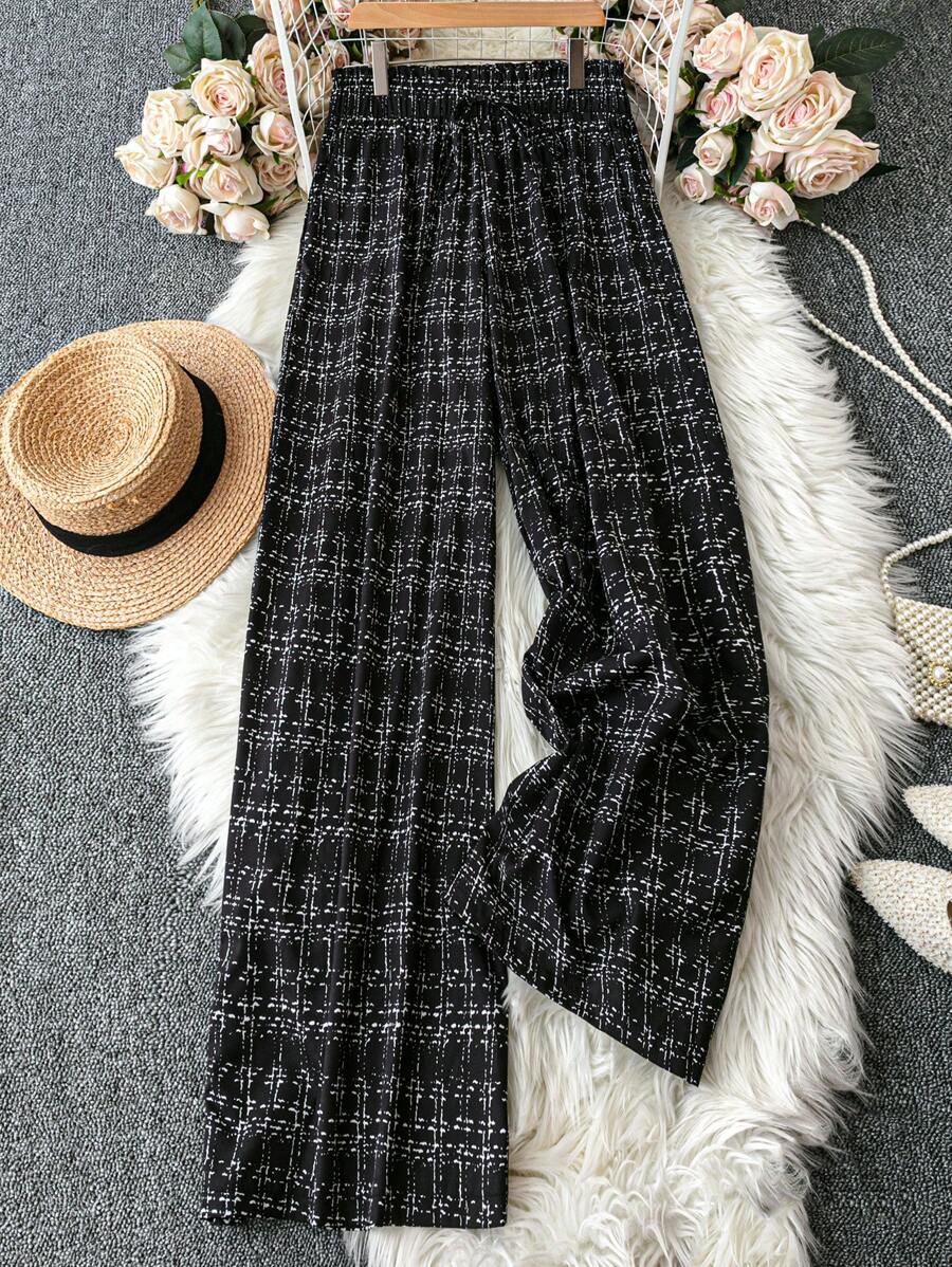 SHEIN LUNE Pantalones de otoño talla grande para mujer, pantalones largos y sueltos con estampado, para aeropuerto, atuendos, pantalones esenciales, ir y venir, minimalista, sencillo, ropa de oficina, vieja riqueza, uso casual diario, atuendo de vacaciones