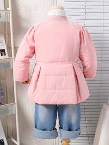 Young Girl Winter Fashion Casual Loose Thick Hooded Parka With Big Pockets, Letter/Icon Print, Warm Pink - Dusty Pink - View 2