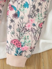 2 件装女婴可爱兔子和花卉印花运动衫和裤子套装 - 粉色 - 查看 4