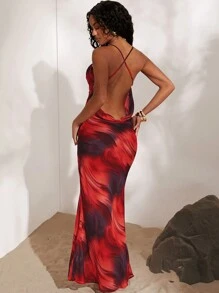 Opulessa Women's Tie-Dye Print V-Neck Backless Dress, Holiday - Multicolor - View 1