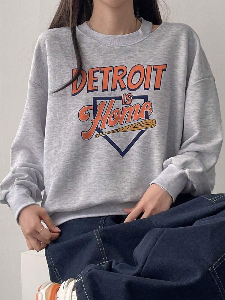 Women Off Shoulder Loose Letter Print Sweatshirt