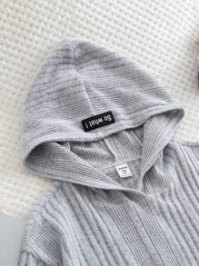 Tween Girl  Girls' Knitted Fleece Striped Hooded Sweatshirt And Shorts Two-Piece Set, Suitable For Autumn, Winter And Early Spring - Light Grey - View 4