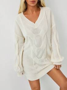 SHEIN Unity Women's Solid Color Long Sleeve Sweater Dress - White - View 6