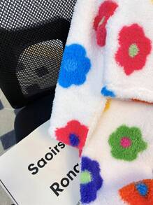 SHEIN 2pcs Set: Teddy Velvet Knit Ditsy Floral Fluffy Round Neck Loose Casual Top & Wide-Leg Loose Casual Pants For Young Girls,Super Soft And Warm,Autumn And Winter,Great For Casual & Daily Wear & School Daily,College Style, Back-To-School,Party