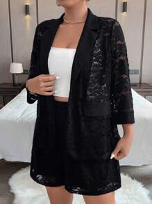 SHEIN Clasi 大码黑色优雅蕾丝套装
