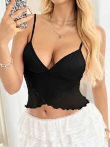 SHEIN ICON Summer Fashionable Sheer Mesh Spaghetti Strap - Black - View 4