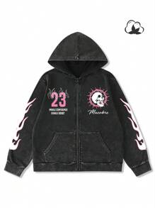 Manfinity Roghcode Men's Simple Print Hooded Long Sleeve Sweatshirt Sweatshirt - Black - View 2