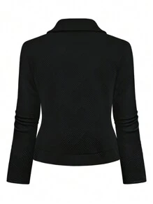 SHEIN LUNE Plus Size Casual Versatile Black Textured Bomber Jacket Fall Winter Cloth For Women Autumn - Black - View 2