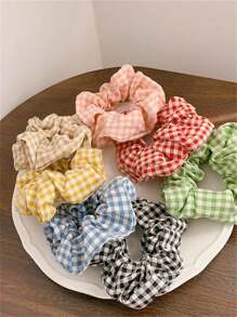 7pcs Women's Fresh Casual Plaid Hair Scrunchies Suitable For Daily, School, Beach, Office, Party, Holiday, Birthday, Back To School, Accessories Hair Ties Scrunchy Hair Ties Ponytail Head Accessories Elastic Band Beauty Home Hair Accessories Hair Rubber Bands,Travel - Multicolor - View 1