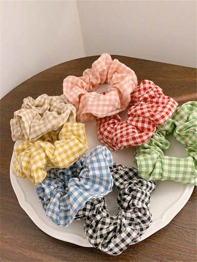 7pcs Women's Fresh Casual Plaid Hair Scrunchies Suitable For Daily, School, Beach, Office, Party, Holiday, Birthday, Back To School, Accessories Hair Ties Scrunchy Hair Ties Ponytail Head Accessories Elastic Band Beauty Home Hair Accessories