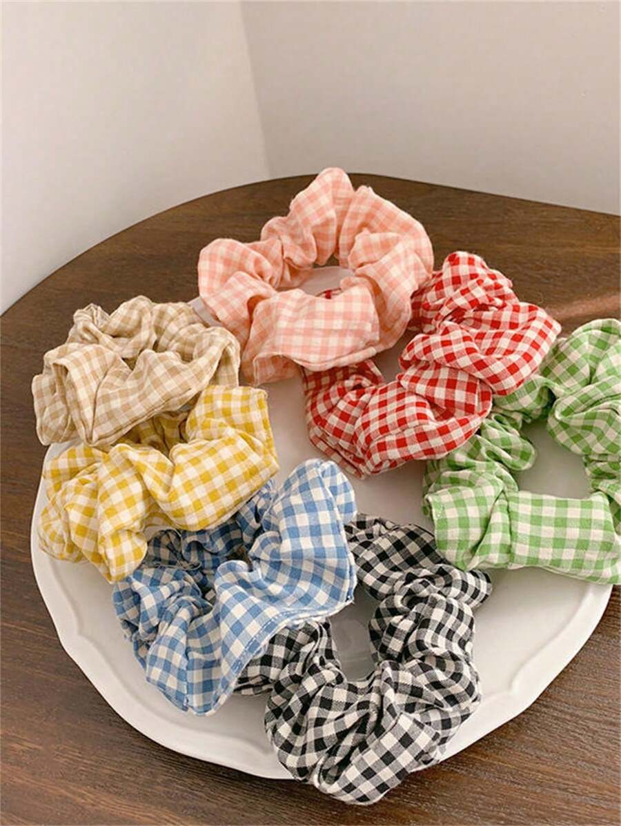 7pcs Women's Fresh Casual Plaid Hair Scrunchies Suitable For Daily, School, Beach, Office, Party, Holiday, Birthday, Back To School, Accessories Hair Ties Scrunchy Hair Ties Ponytail Head Accessories Elastic Band Beauty Home Hair Accessories Hair Rubber Bands,Travel - Multicolor - View 1