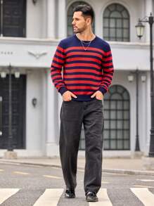 Manfinity VCAY 男式宽松圆领落肩针织毛衣 - 彩色 - 查看 4