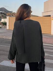 SHEIN Privé Plus Size Solid Color Wrap-Around Slit Elegant Long Sleeve Coat, For Winter - Grey - View 2