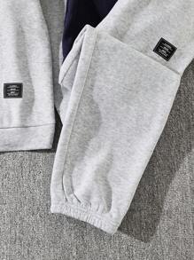 SHEIN 6 件套青少年男孩休闲舒适连帽衫和运动裤套装，羊毛，加厚 - 黑色 - 查看 4