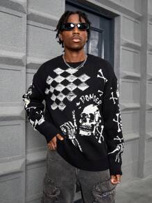 Manfinity EMRG Men Skeleton Pattern Casual Sweater For Halloween - Black - View 1