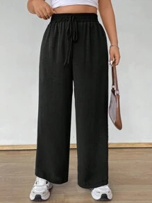 Flirla 大码纯色简约休闲宽松裤