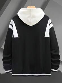 Manfinity Homme Áo khoác Varsity họa tiết sọc kẻ Slogan cho nam, tay dài, khối màu, áo khoác bóng chày, bạn bè - Đen và trắng - Xem 3