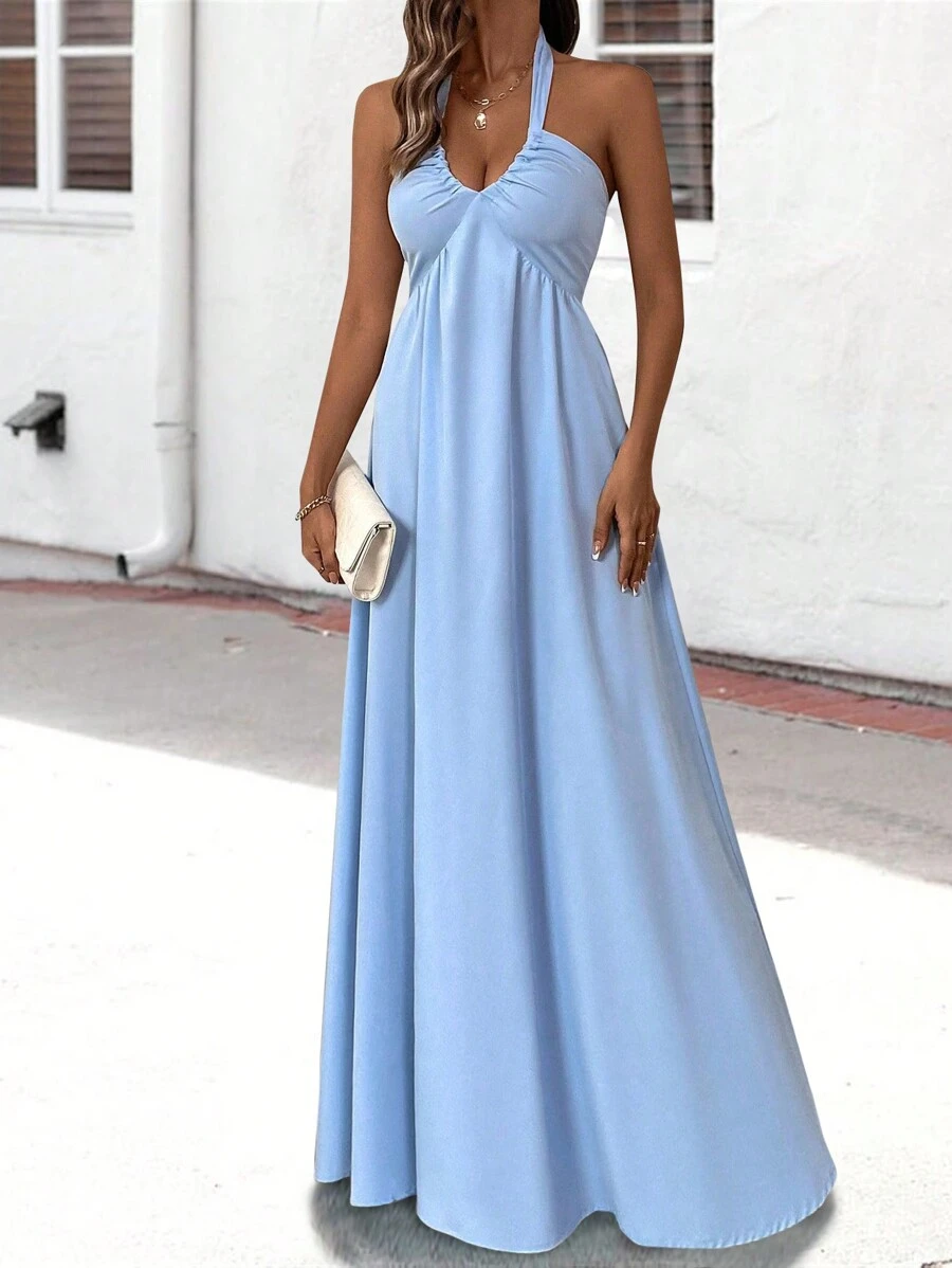 SHEIN LUNE Women's Sleeveless Backless Solid Color Dress - Blue - View 1