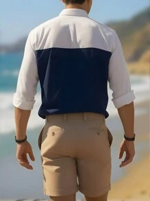 Manfinity Dauomo Áo sơ mi công sở cài nút màu tương phản dài tay cho nam - Nhiều màu - Xem 2