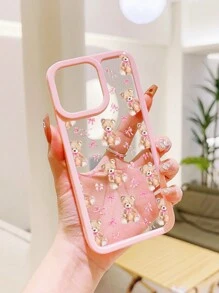 ROMWE Kawaii 1 szt. Różowy wzór misia kokardki etui na telefon iPhone 11/12/13/14/15 Pro Max