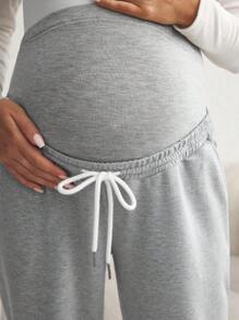 SHEIN Pantalones de maternidad de unicolor con cordón simple - Gris - Ver 4