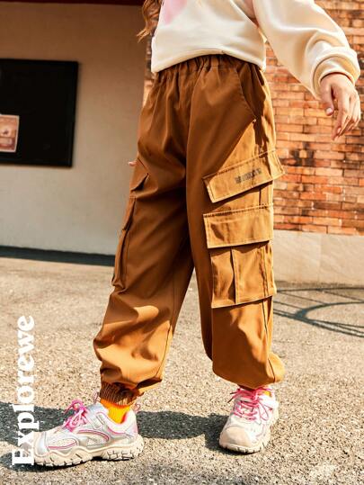 SHEIN Ropa de estilo casual de otoño para exteriores con bolsillos grandes, pantalones cargo holgados con cordón en la cintura, adecuado para actividades al aire libre, uso casual diario, fotografía urbana