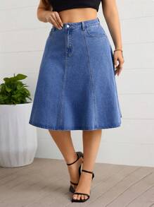 EMERY ROSE Váy Mini Denim Thường Ngày Mùa Hè Cỡ Lớn - Rửa trung bình - Xem 4