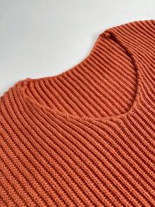 Women's All-Match Loose V-Neck Button Knit Sweater, Casual Versatile Lightweight Ribbed Pullover - Orange - View 7