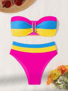 SHEIN Swim 女士彩色比基尼泳装套装夏季 - 彩色 - 查看 1