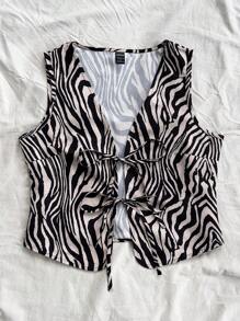 Soleia 休闲度假斑马纹系带无袖蓝白上衣 - 黑色 - 查看 6