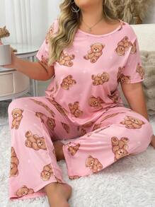 Ensemble de pyjama tricoté à manches courtes avec ours en peluche en forme de cœur