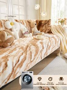 1 件冬季加厚翻边印花沙发垫坐垫，时尚个性风格宠物友好型防污防滑沙毛巾，秋冬季防猫抓沙发保护套装饰可用于客厅 L 型组合沙发和 1/2/3/4 沙发 - 卡其色 - 查看 5