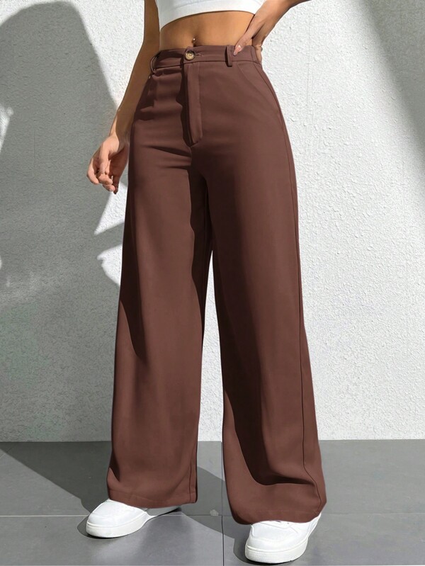 SHEIN PETITE Pantalones casuales minimalistas de unicolor para mujer