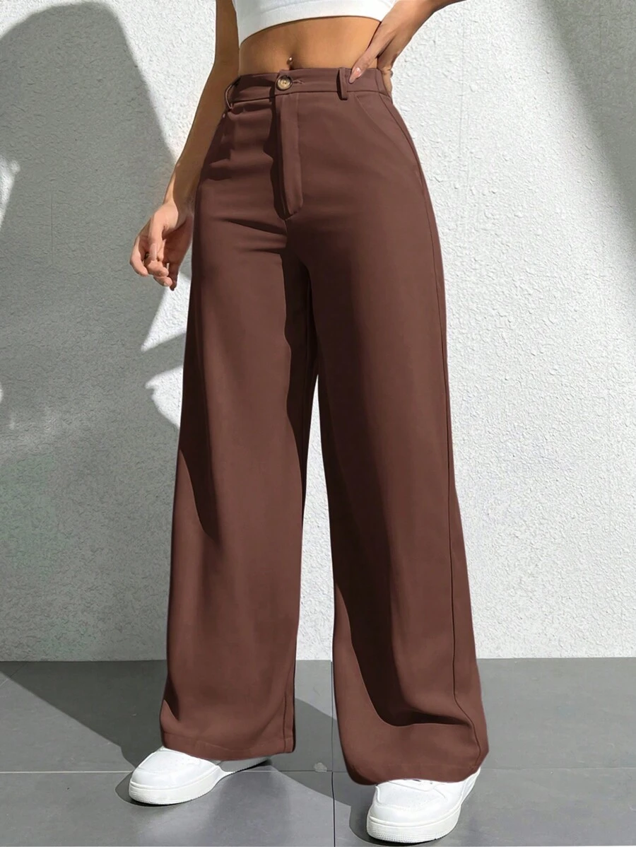 SHEIN PETITE 女式纯色简约休闲裤