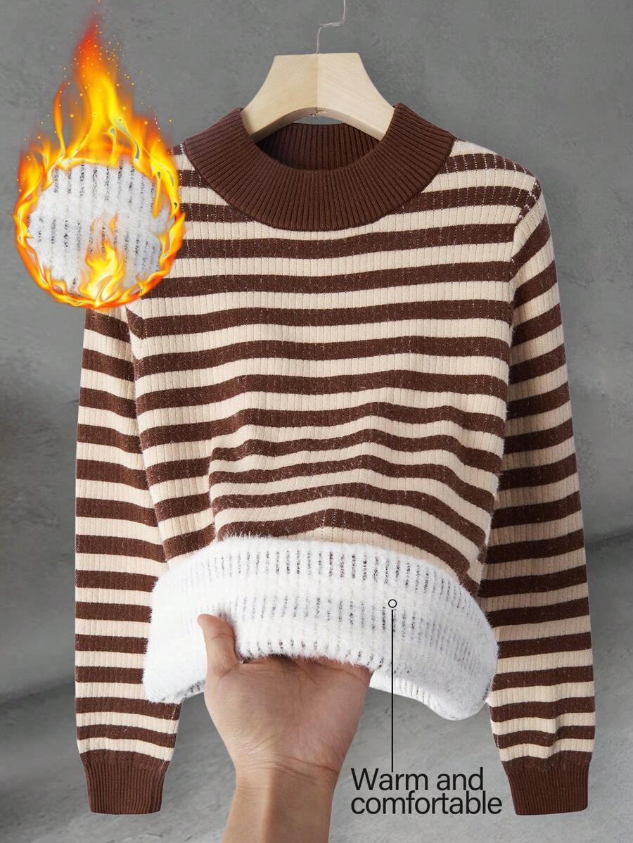 Chiquease Crew Neck Slim Striped Long Sleeve Warm Women Sweater, Knit Pullover Fall Winter - Multicolor - View 1