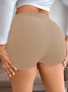 Flirla Quần short xếp ly bất đối xứng màu trơn thường ngày cỡ lớn mùa hè - Màu Khaki - Xem 2