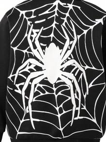 SHEIN Tween Boys' Spider Print Loose Fit Sweatshirt, Autumn/Winter - Black - View 7